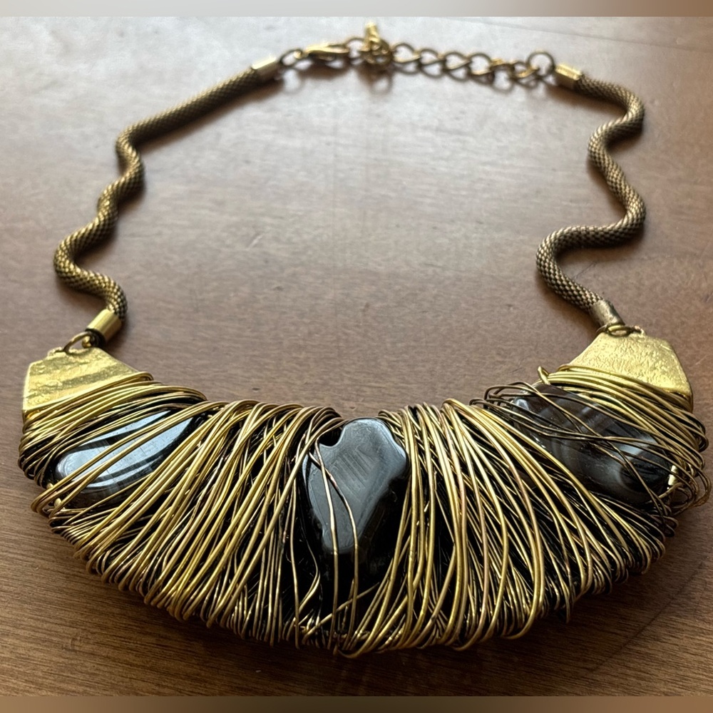 VINTAGE 80’s Wired Wrapped Gemstones Designer Necklace